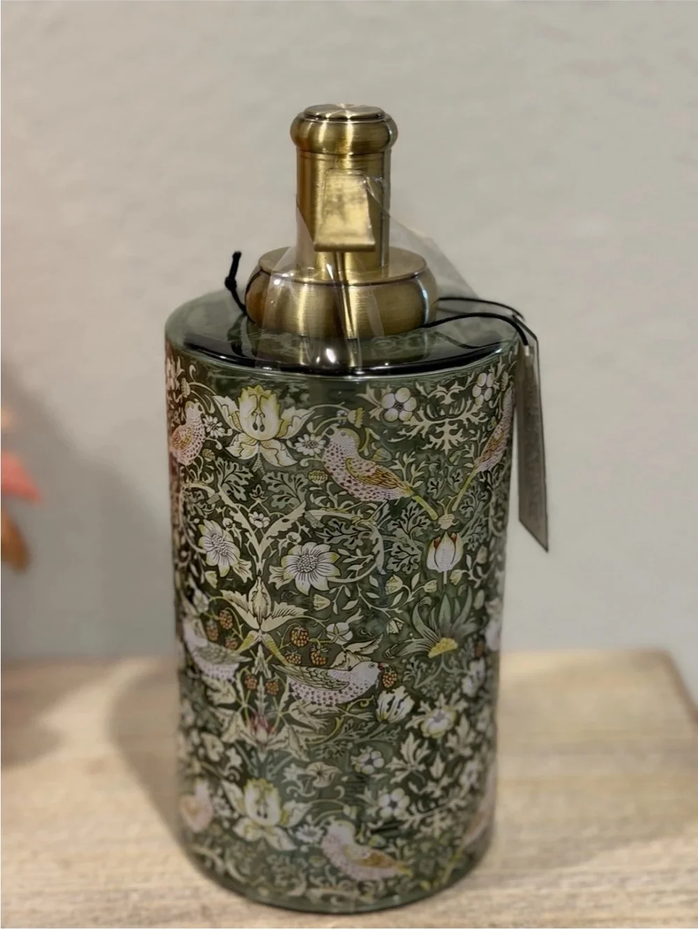 William Morris & Co Green Glass Bathroom Soap Dispenser Strawberry Thief - NEW